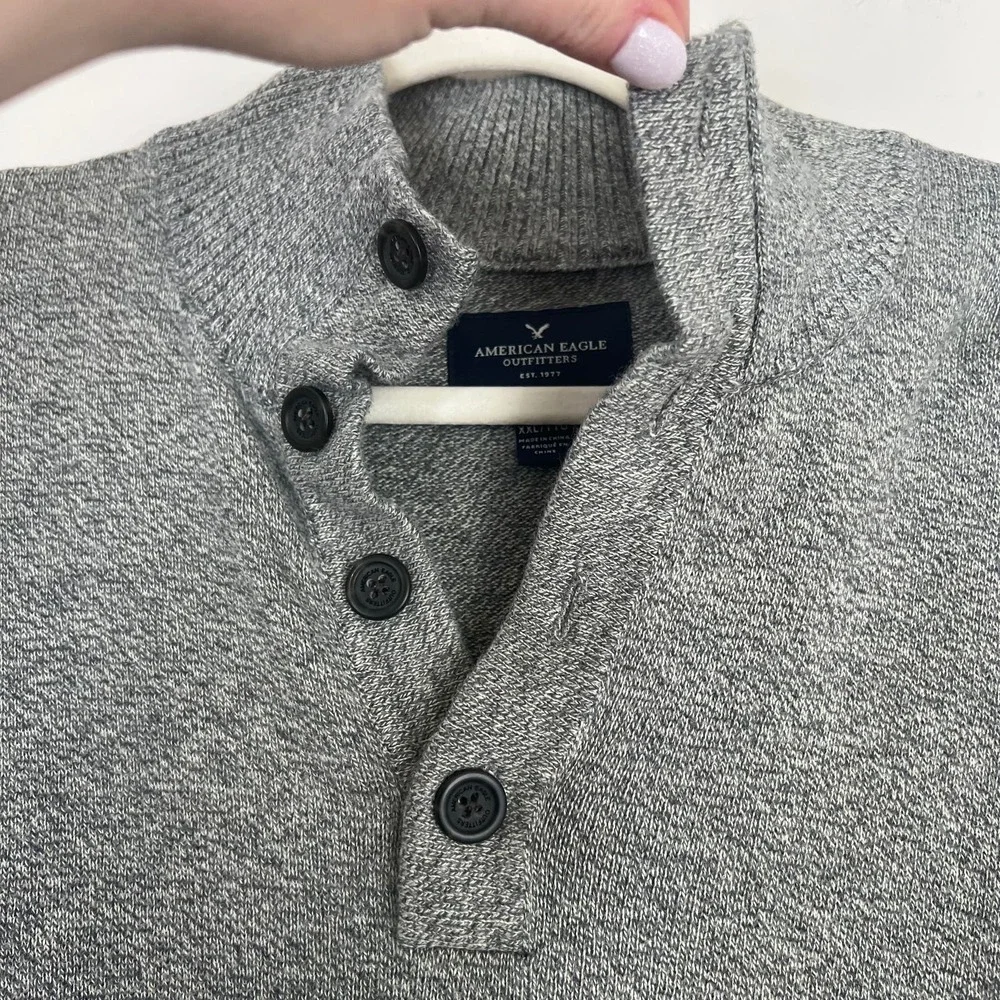 American Eagle Outfitters‎ Popover Heather Gray Long Sleeve 100% Cotton Sweater